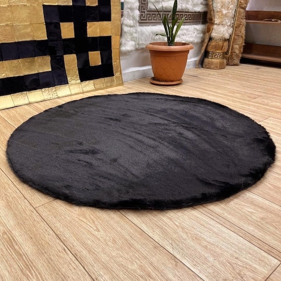 Area Rug Round Shape High Pile Shaggy Texture Matte Finish Decor