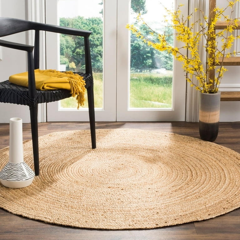 Area Rug, Round Silhouette Concentric Braided Jute, Coastal Style Decor
