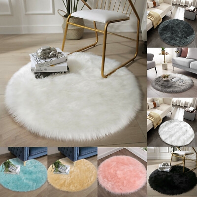 Area Rug Round Silhouette High Pile Shag Minimalist Finished Edges