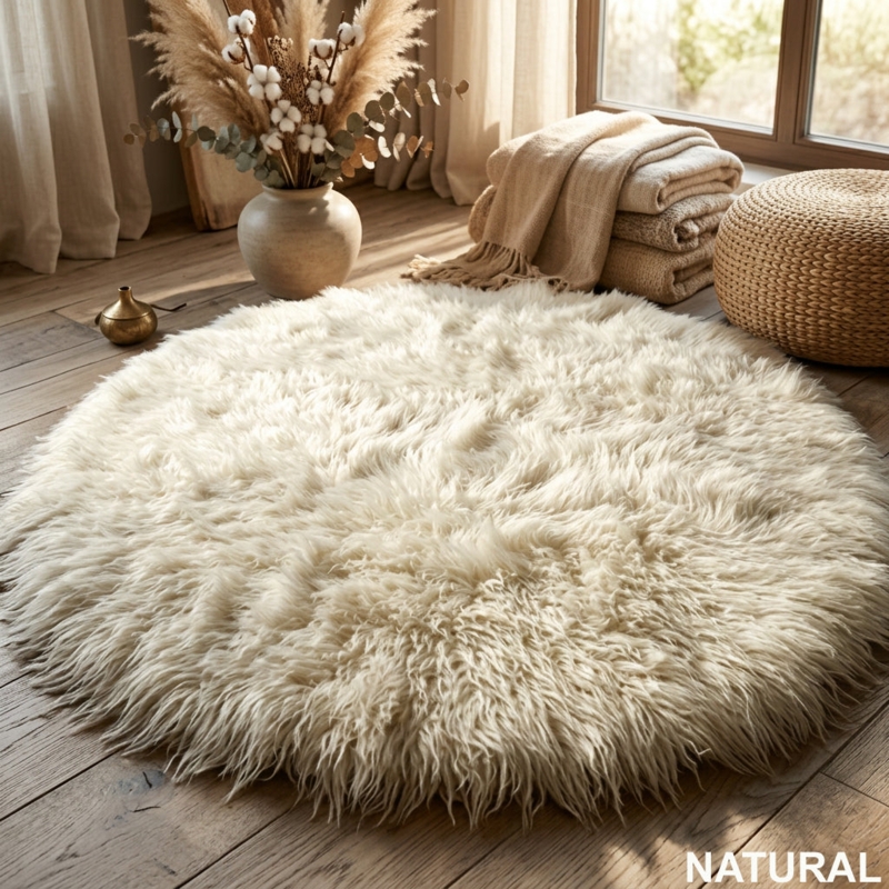 Area Rug Round Silhouette Ultra Plush Flokati Shag Cozy Round Shag