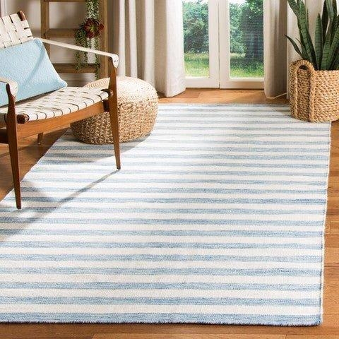 Area Rug Runner Dhurrie Flatweave Aqua Ivory Striped Hallway