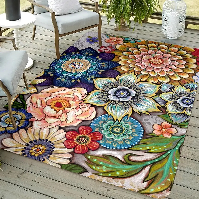 Area Rug Runner Dimensions, Vibrant Floral Print, Rectangular, Low Pile Farmhouse Style