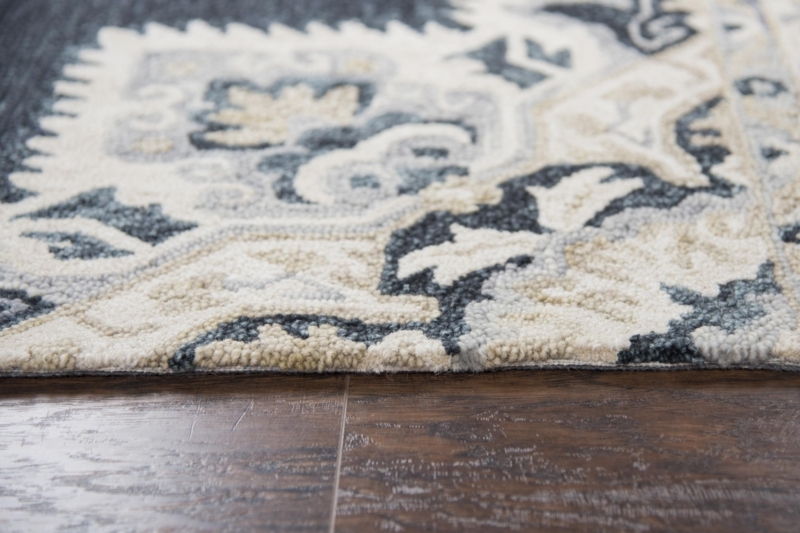 Area Rug Runner in Navy Blue with Oversized Botanical Floral Pattern.