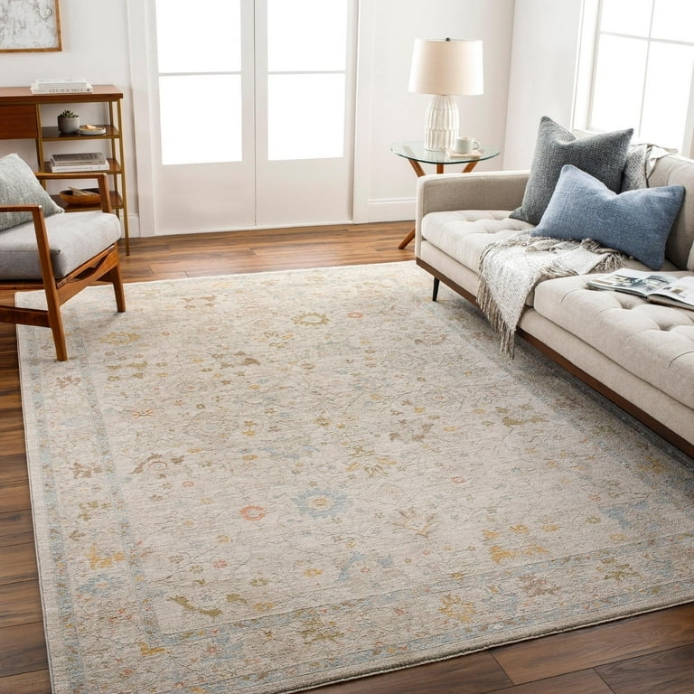 Area Rug Rust Accents Distressed Pattern Cream Medallion Transitional
