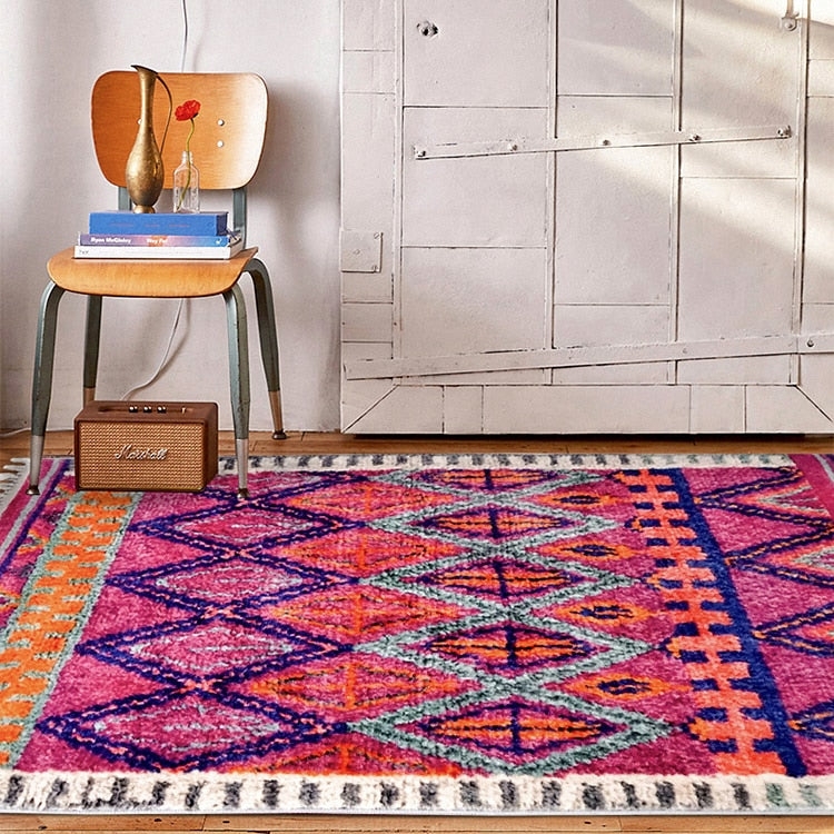 Area Rug Rust And Teal Geometric Tasseled Fringe Boho Chic