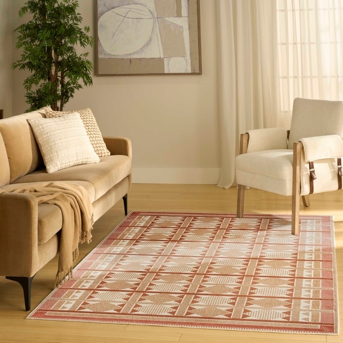 Area Rug Rust Colorway Abstract Shag High-Low Pile Decor