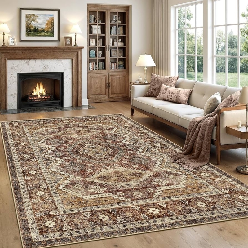 Area Rug Rust Medallion Pattern Vintage Tribal Boho Chic Decor