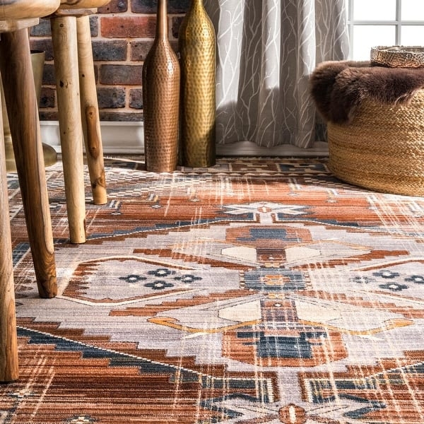 Area Rug Rust Palette Medallion Center Tassel Fringe Bohemian Tribal