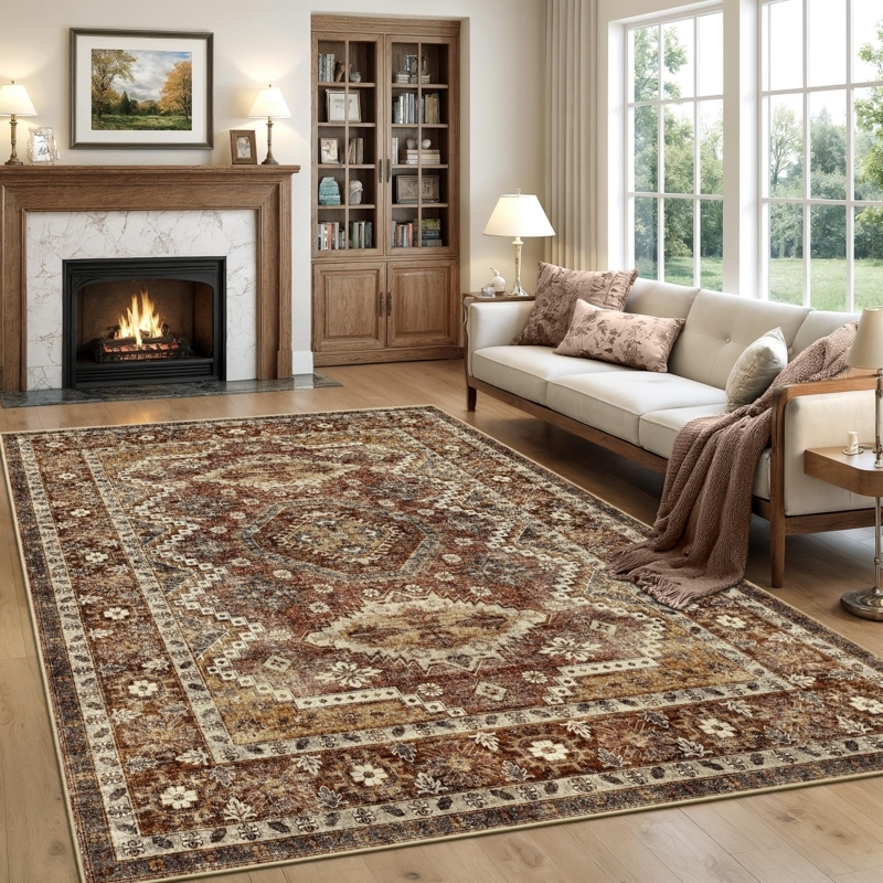 Area Rug Rust Vintage Distressed Tribal Living Room Farmhouse