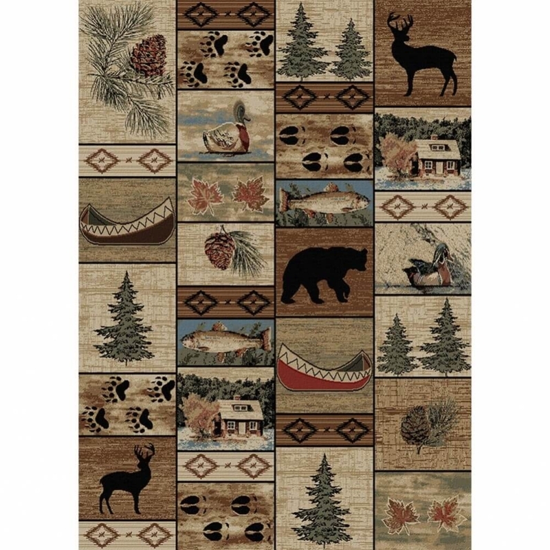 Area Rug Rustic Lodge Patchwork Wilderness Motifs Bear Moose