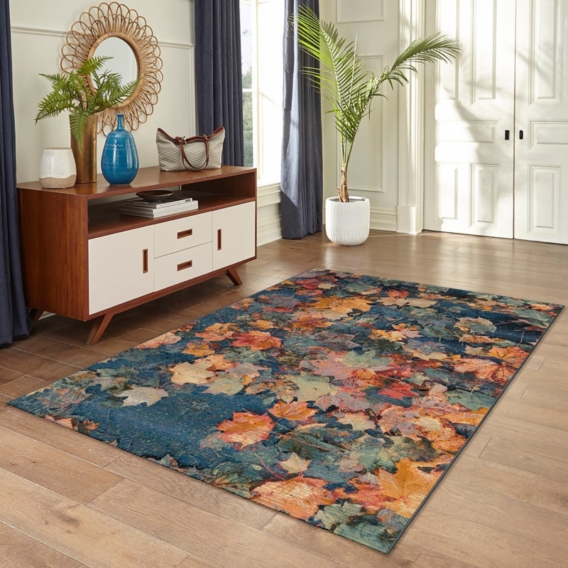 Area Rug Rustic Maple Leaf Pattern Lodge Style Cabin Decor