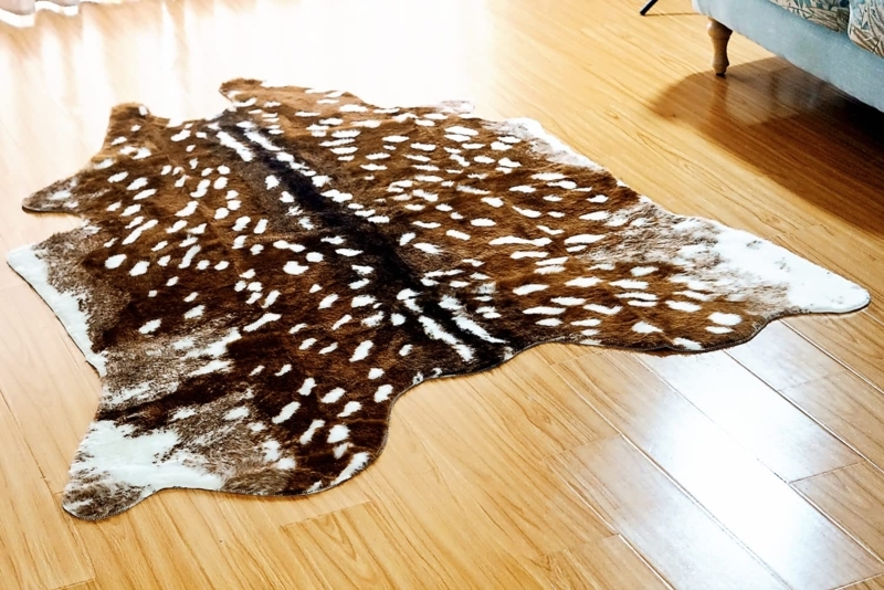 Area Rug Rustic Sika Deer Pattern Faux Hide Organic Shape Cabin Style