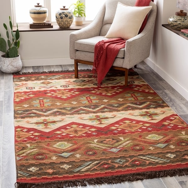 Area Rug Rustic Southwestern Motifs Terracotta Palette Flatweave