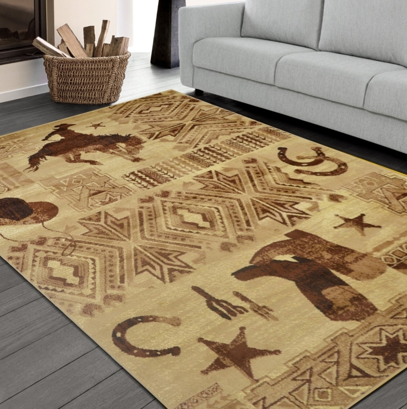 Area Rug Rustic Texas Star Theme Wildlife Motifs Lodge Style