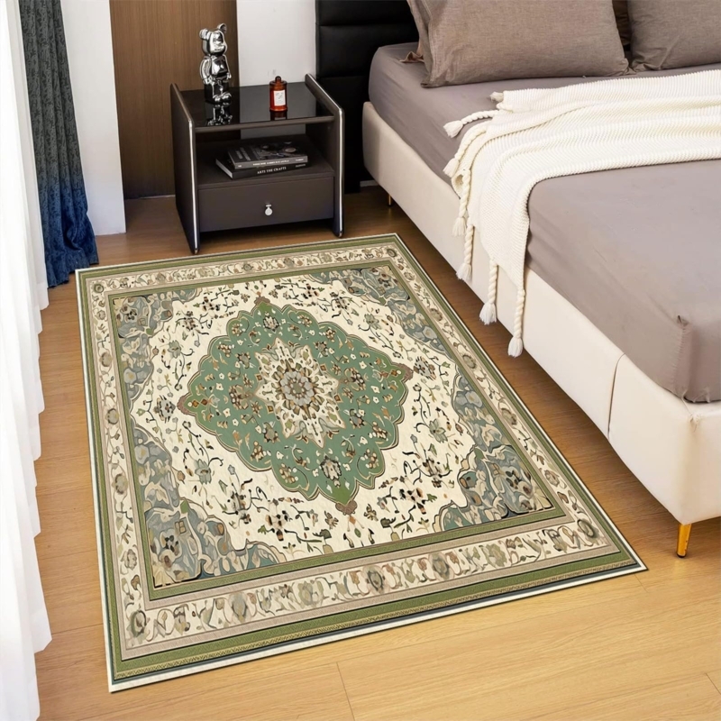 Area Rug Sage Green Palette Floral Printed Pattern Bohemian Reading Nook