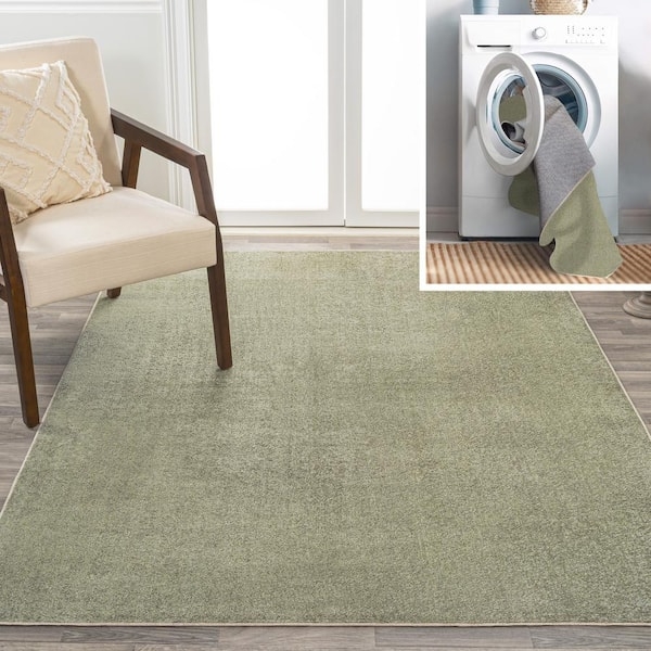 Area Rug Sage Green Tone Solid Low Pile Modern Organic Living Room