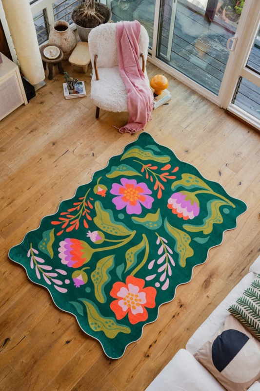 Area Rug Saturated Botanical Colors, Oversized Floral Motif, Contemporary