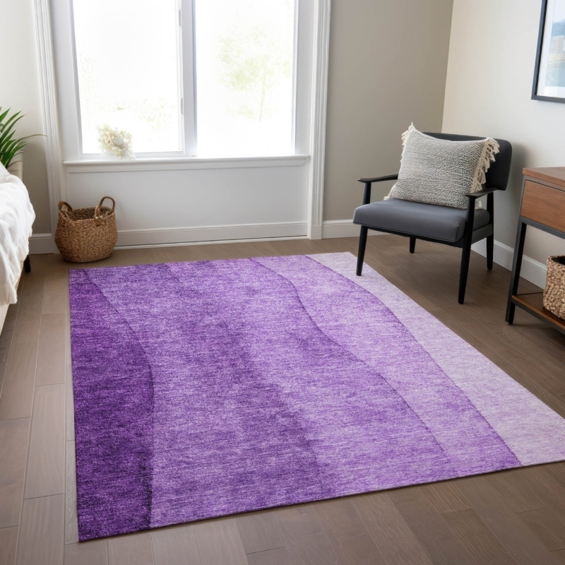 Area Rug Saturated Purple Ombre Gradient Low Pile Contemporary