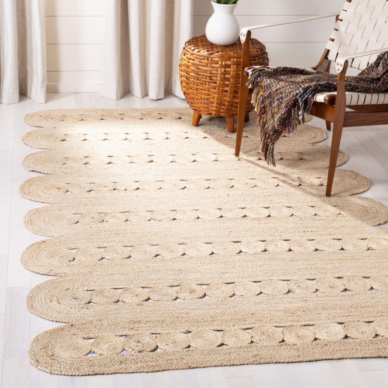Area Rug, Scalloped Edge Braided Jute, Coastal Bohemian Floor Covering