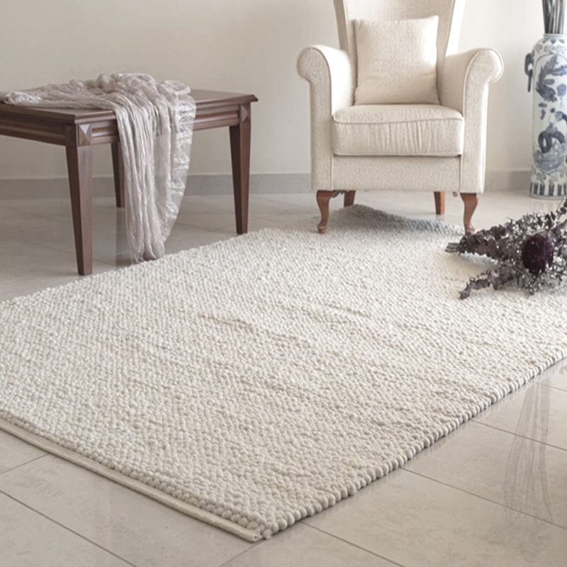 Area Rug Scandinavian Cream Knotted Texture Wool Look Flat Weave