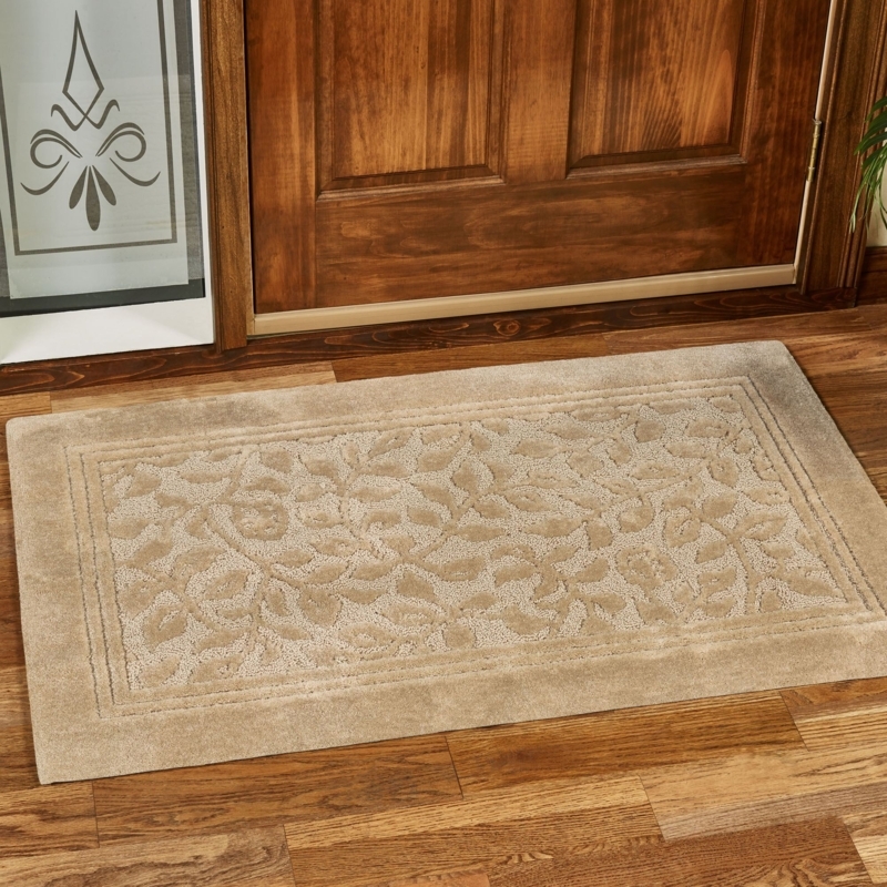 Area Rug Scrolling Floral Border Neutral Sand Palette Traditional