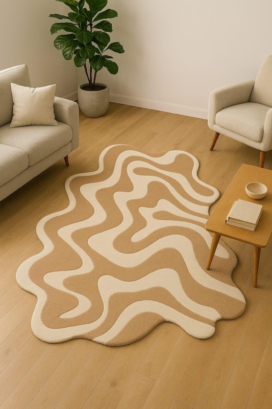 Area Rug: Sculpted High-Low Pile, Abstract Wavy Pattern, Modern Organic