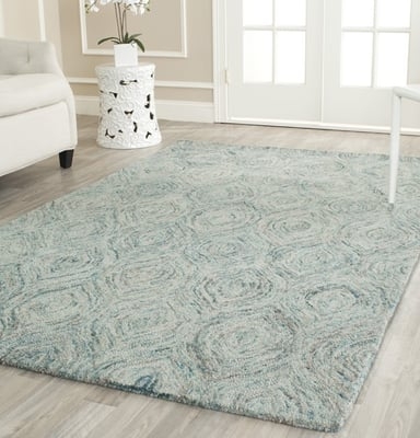 Area Rug Sea Blue Ikat Living Room Low Pile Diamond Motif