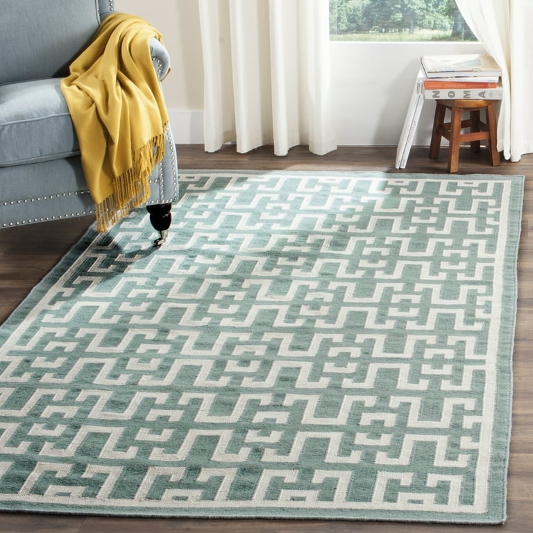Area Rug Seafoam Trellis Pattern Moroccan Geometric Wool Dhurrie