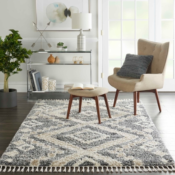 Area Rug Shag Grey Diamond Lattice Pattern, Scandinavian Decor