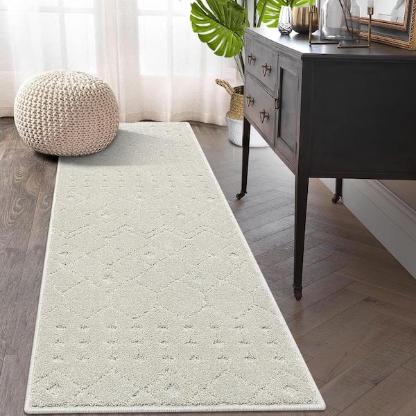Area Rug Shag Texture Runner Silhouette Beige Modern Entryway