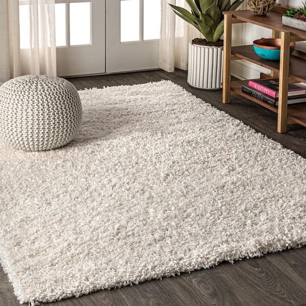 Area Rug Shag Texture Solid Pattern High Pile Plush Cozy Cream