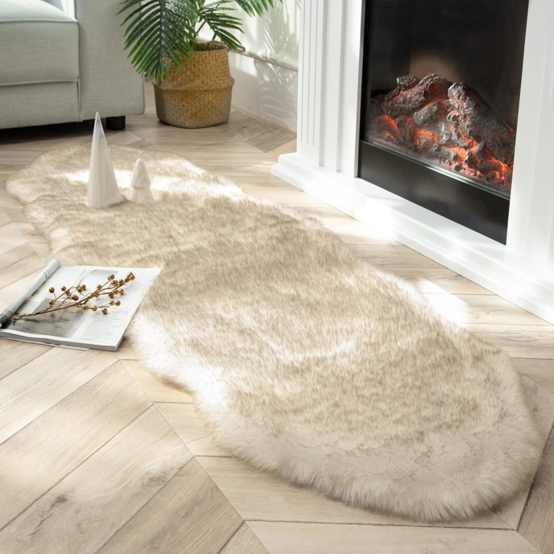 Area Rug Shaggy Faux Fox Pattern Brown And White High Pile