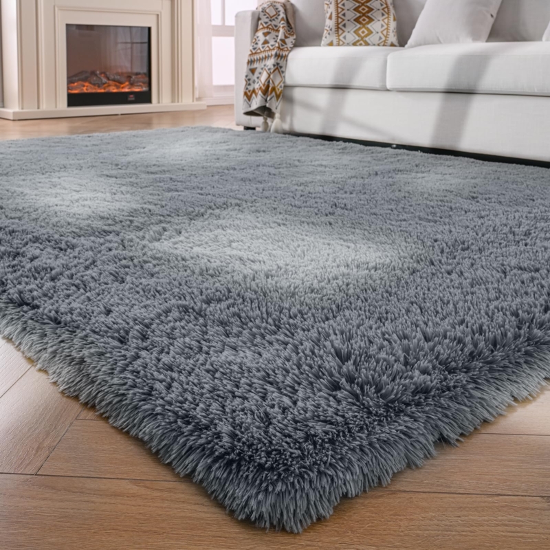 Area Rug Shaggy High Pile Monochromatic Contemporary Style