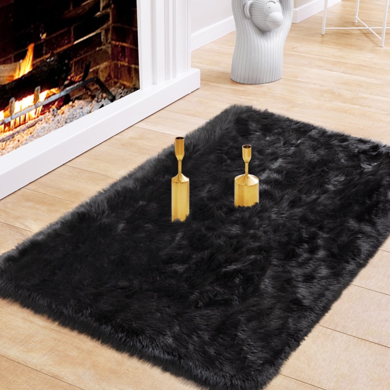 Area Rug Shaggy Pile Faux Fur Matte Finish Nursery Rug Decor