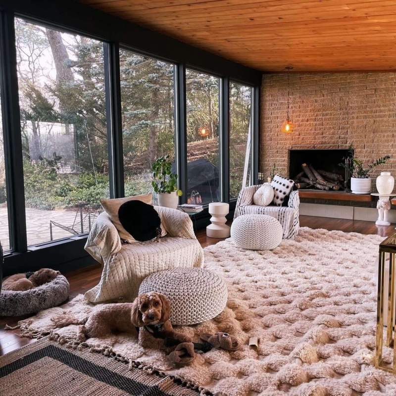 Area Rug Shaggy Texture Diamond Lattice Pattern Modern Bohemian