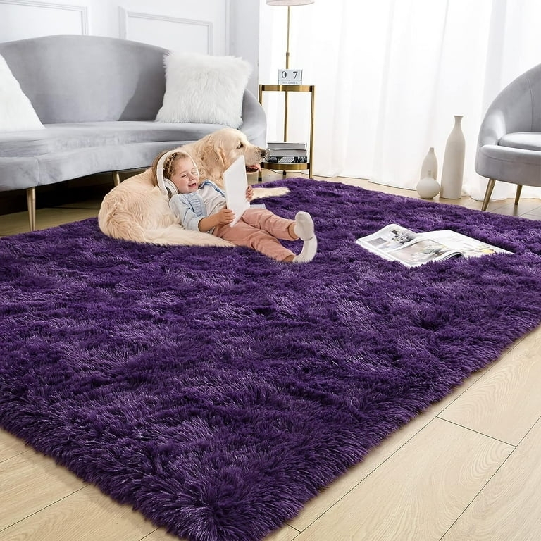 Area Rug Shaggy Velvet Texture Dark Purple High Pile Plush