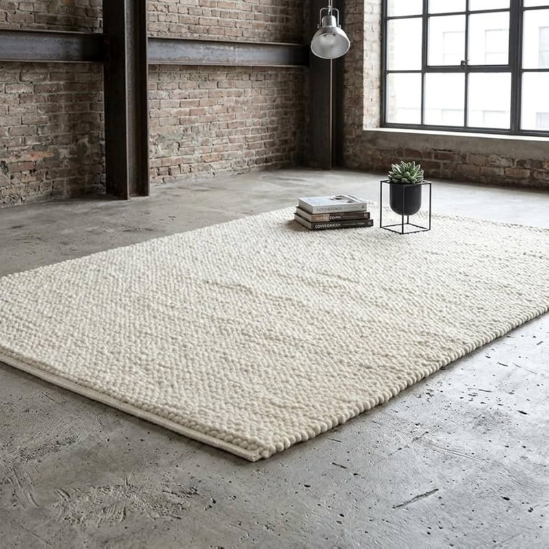 Area Rug Shaggy Wool Texture Ivory Off-White High Pile Bohemian Chic