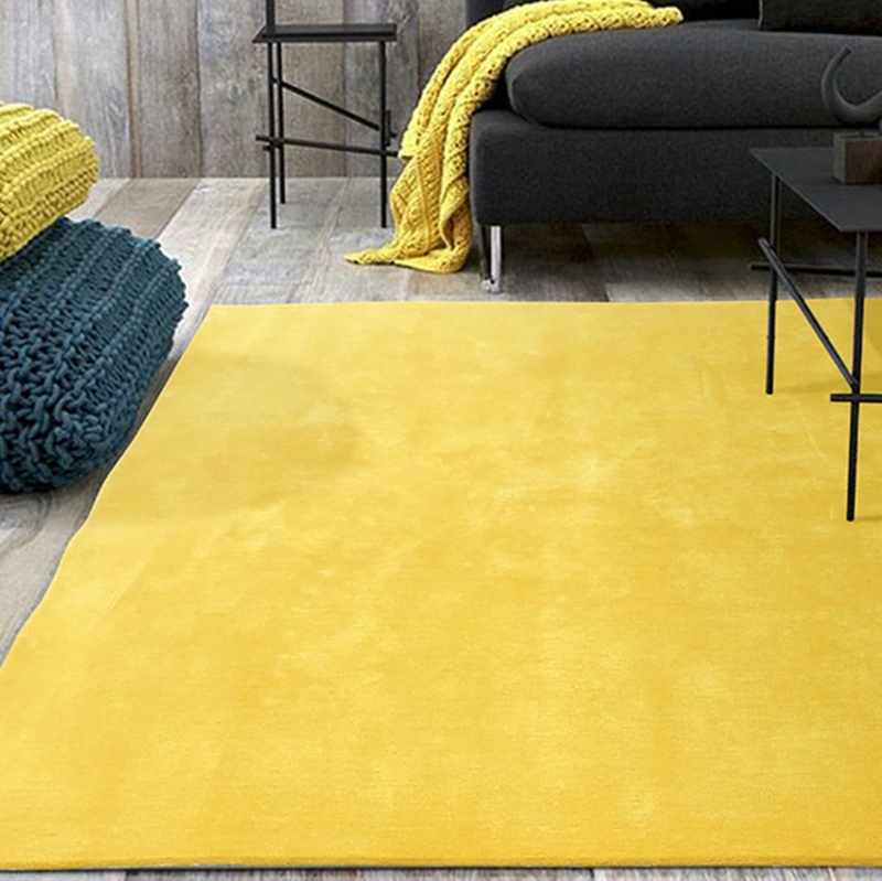 Area Rug Sheared Border Gold Solid Wool-Like Plush Modern Living Room