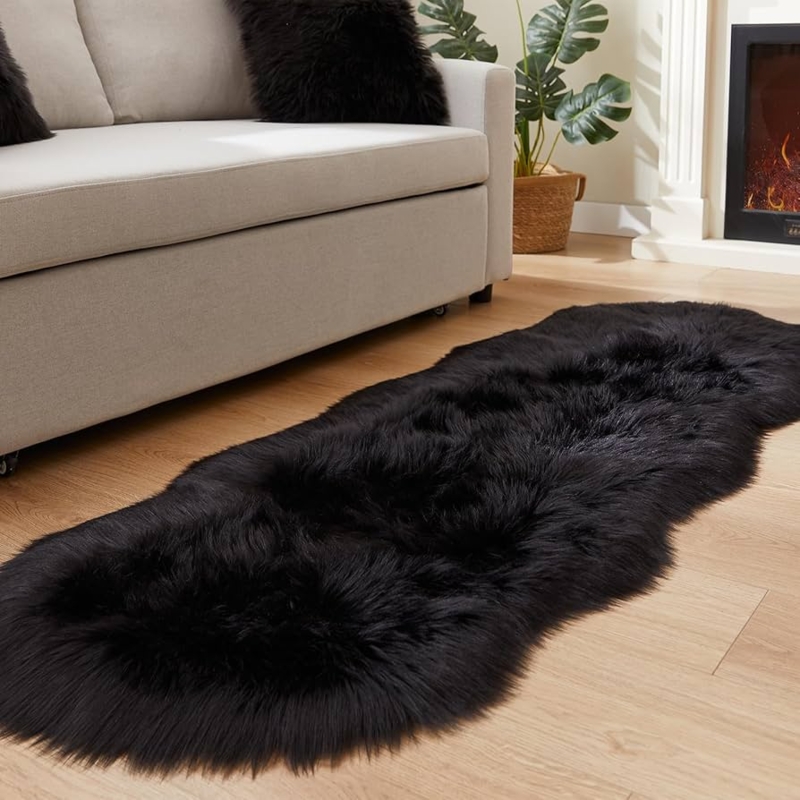 Area Rug Sheepskin Shape Faux Fur Matte Finish Area Rug Decor