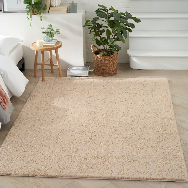 Area Rug Shimmering Metallic High Pile Shag Ivory Silver Rug