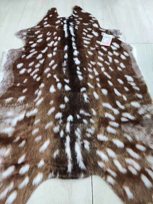 Area Rug Sika Deer Print Faux Fur Pelt Organic Hide Shape Cabin Style