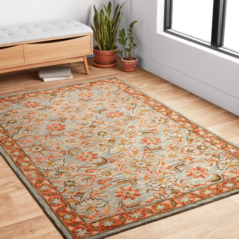 Area Rug Slate Terracotta Colorway Traditional Floral Wool