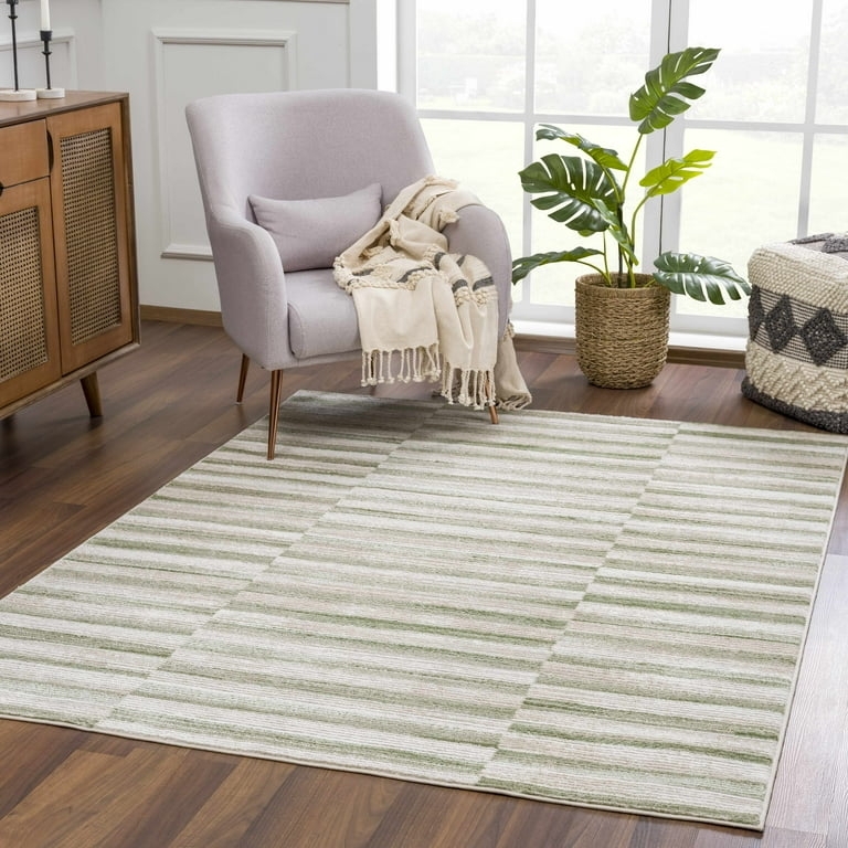 Area Rug Small Bohemian Asymmetric Stripe Sage Green Decor