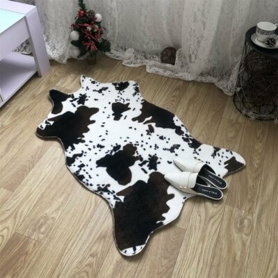 Area Rug Small Cowhide Shape Black And White Cow Print Farmhouse Rustic