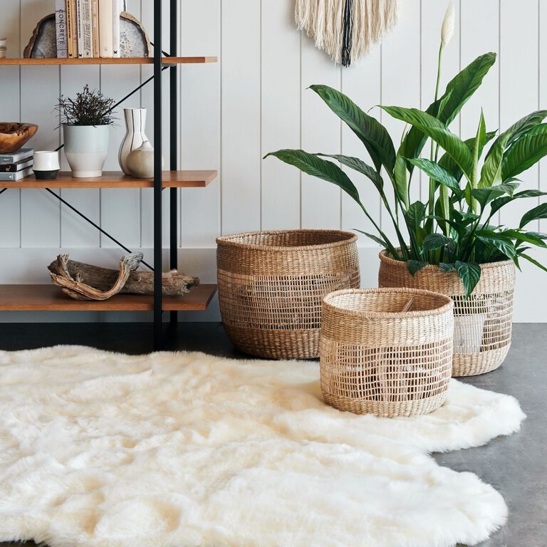 Area Rug: Small Ivory Faux Sheepskin with Irregular Hide Shape