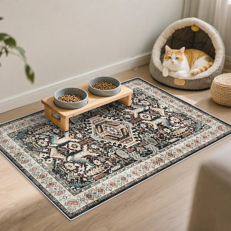 Area Rug Small Scale Entryway Mat Distressed Black Traditional