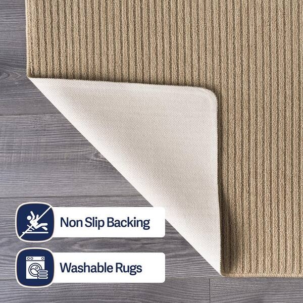 Area Rug Solid Beige Minimalist Base Low Pile Smooth Texture Modern