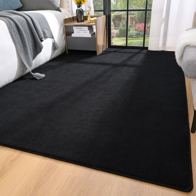 Area Rug Solid Black Plush Memory Foam Appearance