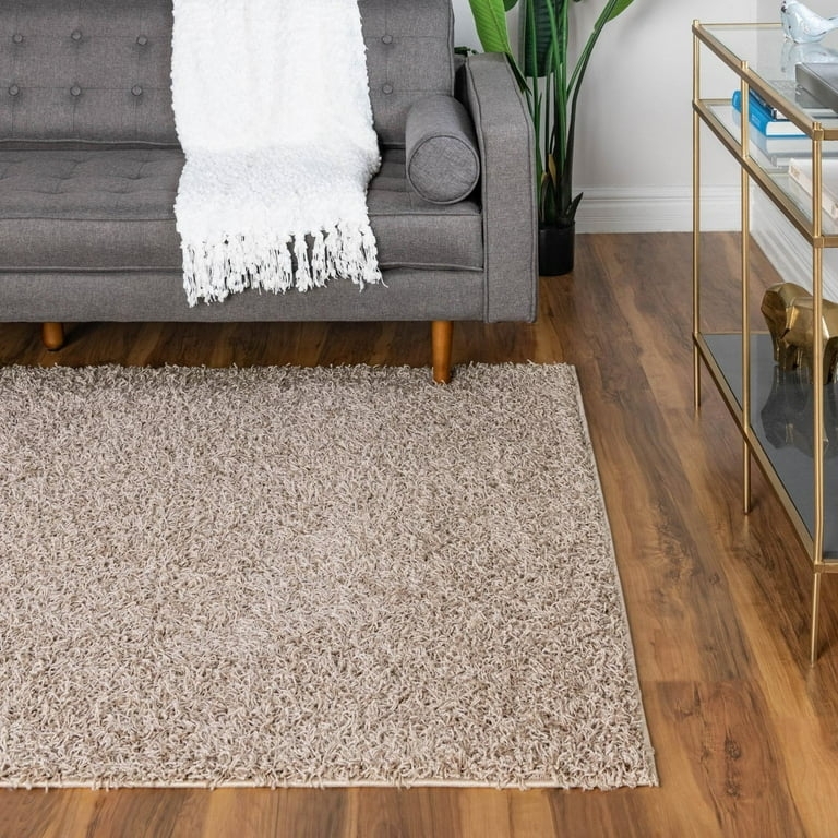 Area Rug Solid Taupe Shag Texture High Pile Modern Minimalist Cozy