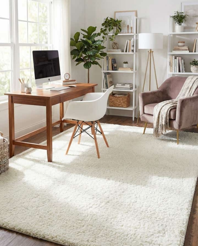 Area Rug Solid White Shag High Pile Plush Scandinavian Bedroom Decor